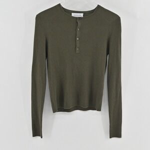 Blue & Cream Cashmere Sweater Womens Size M Olive Green Henley Rib The Tile Club